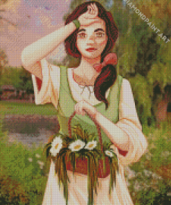 Cottagecore Girl With Flowers Basket Diamond Painting