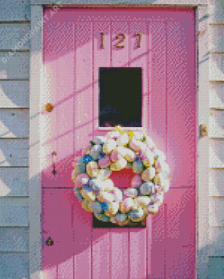Easter Wreath On Pink Door Diamond Painting