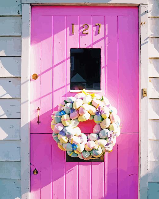 Easter Wreath On Pink Door Diamond Painting