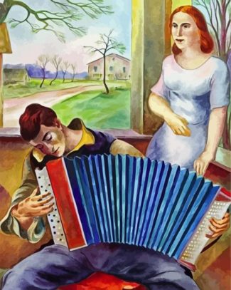 Man Playing Accordian To His Lover Diamond Painting