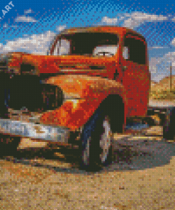 Orange Truck In Desert Diamond Painting