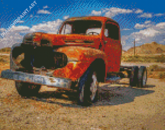 Orange Truck In Desert Diamond Painting