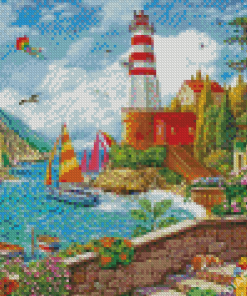 Lighthouse And Sailboat Diamond Painting