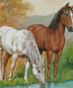 Animals Horses Drinking Diamond Painting