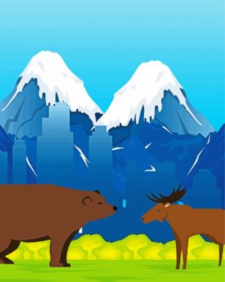 Bear And Moose Abstract Diamond Painting