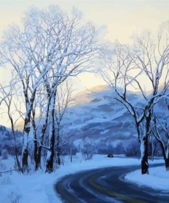 Car On Road to A Mountain In Winter Diamond Painting