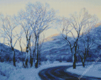 Car On Road to A Mountain In Winter Diamond Painting