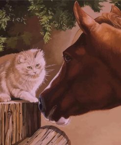 Cat And Horse Friends Art Diamond Painting