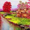 Cottage Garden By River Diamond Painting