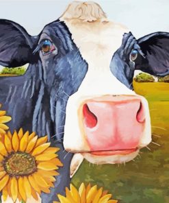 Cow With Sunflower Diamond Painting