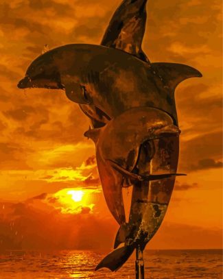 Dolphin Family At Sunset Diamond Painting