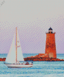 Lighthouse And Sailboat Art Diamond Painting