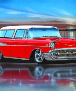 Red And White 57 Chevy Art Diamond Painting
