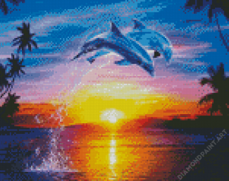 Aesthetic Dolphins At Sunset Diamond Painting