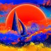 Boat In Colorful Waves Diamond Painting