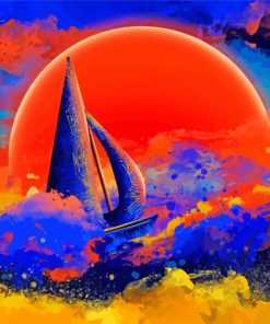 Boat In Colorful Waves Diamond Painting