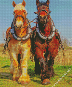 Brown And Blond Workhorses Diamond Painting
