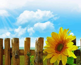 Fence And Sunflower Diamond Painting