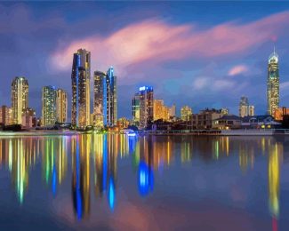 Gold Coast Buildings Reflection Diamond Painting