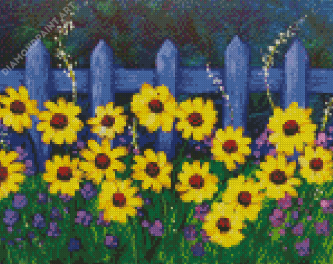 Yellow Flowers And Fence Art Diamond Painting