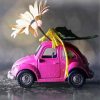 Flowers And Pink Car Diamond Painting