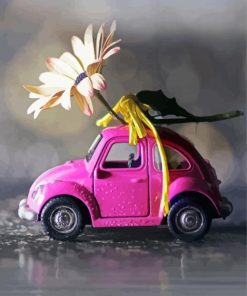 Flowers And Pink Car Diamond Painting