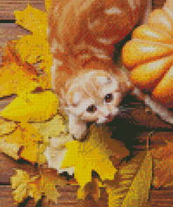 Aesthetic Cat And Leaves Diamond painting