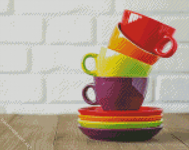 Aesthetic Colorful Stacked Teacups Diamond Painting