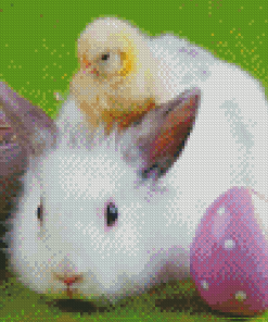 Chick And Bunny With Eggs Diamond Painting