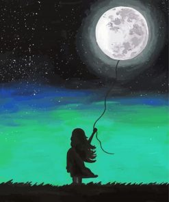 Little Girl With Moon Art Diamond Painting