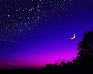 Purple And Blue Sky With Moon Diamond Painting