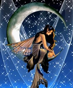 Fairy Girl Sitting On Crescent Moon Diamond Painting