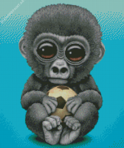 Baby Gorilla With Football Diamond Painting