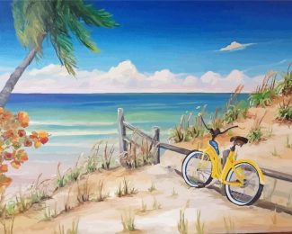 Beach Scene With Bicycle Diamond Painting