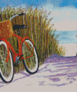 Beach Scene With Orange Bicycle Diamond Painting