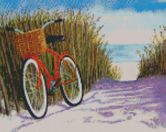 Beach Scene With Orange Bicycle Diamond Painting