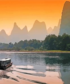 Chinese Landscape At Sunset Diamond Painting