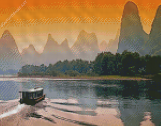 Chinese Landscape At Sunset Diamond Painting