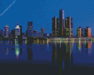 Detroit Skyline At Night Diamond Painting