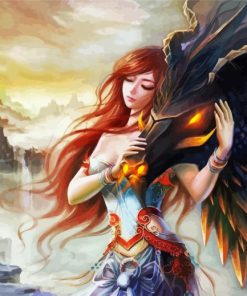Dragon With Warrior Girl Diamond Painting