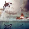 Girl On Boat And Whales Diamond Painting