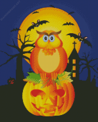 Halloween Owl On Pumpkin Diamond Painting