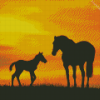 Horse And Foal Sunset Silhouette Diamond Painting