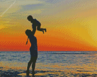 Mother And Son On Beach Diamond Paintings