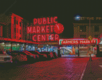 Pike Place Market At Night Diamond Painting