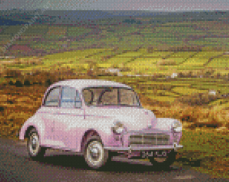 Pink Morris Minor With Amazing Landscape View Diamond Painting