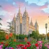 Salt Lake Utah Temple And Flowers Diamond Painting