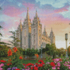 Salt Lake Utah Temple And Flowers Diamond Painting
