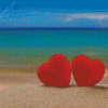 Aesthetic Beach With Red Hearts In Sand Diamond Paintings