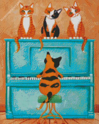 Aesthetic Cats And Piano Diamond Painting